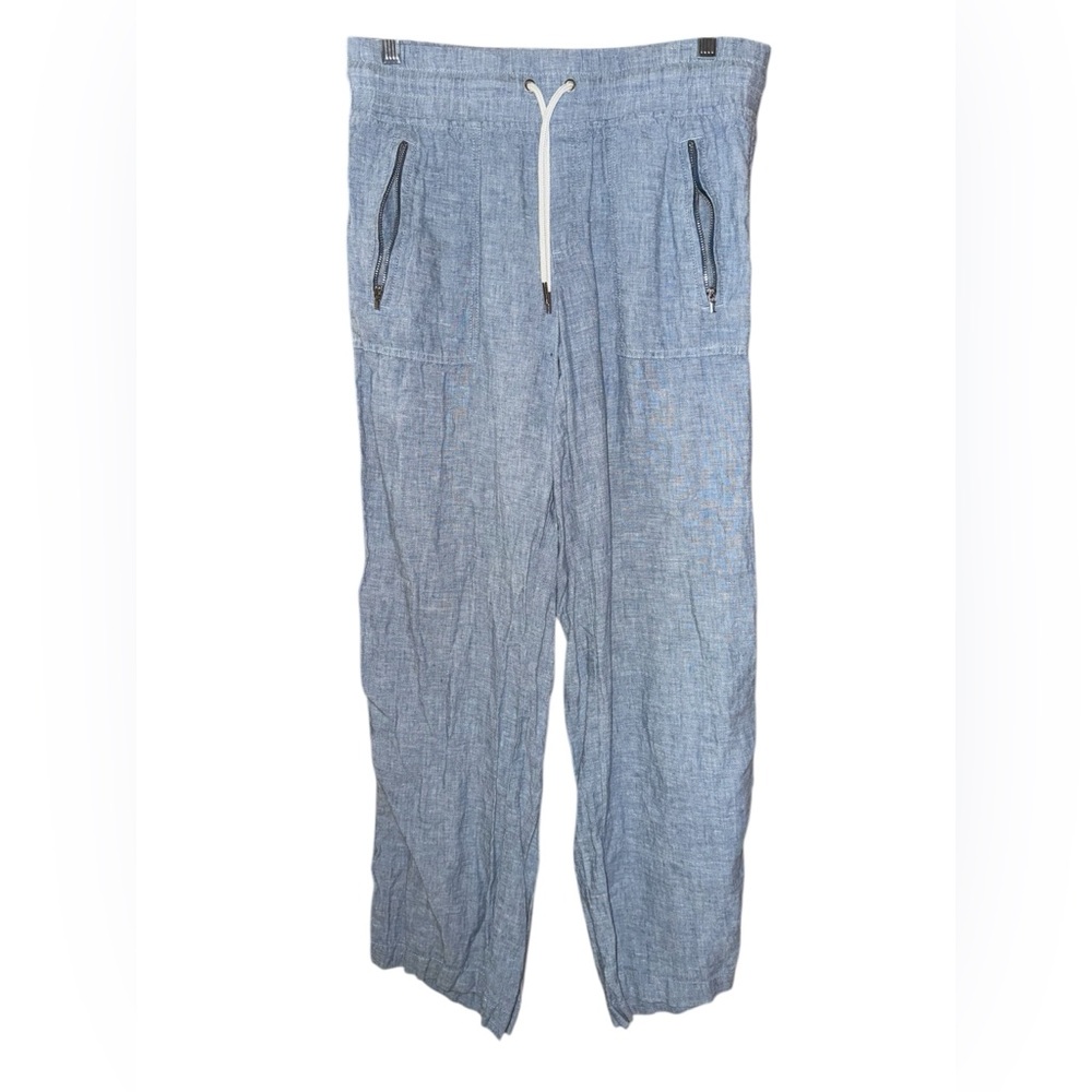 Athleta Cabo Linen Wide Leg Pants in Blue Chambray women’s Sz 4